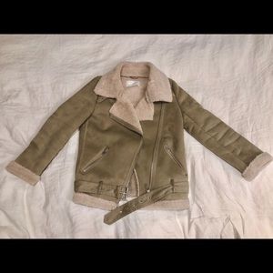 Zara Faux Shearling Suede Moto Biker Jacket